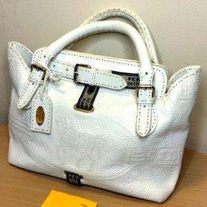 Authentic Fendi White Leather Villa Selleria Borghese Tote
